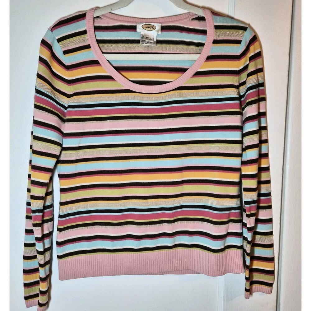 Talbots‎ Light Pullover Sweater Med Striped Yellow Blue Pink Blk Green READ DESC